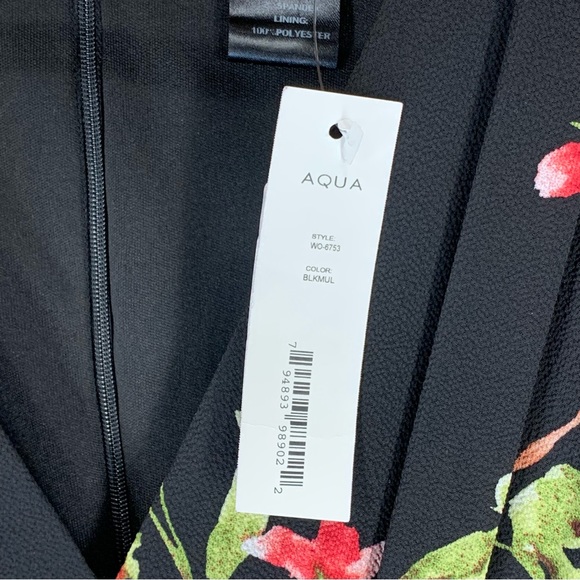 Aqua~NWT~Womens 3/4 Sleeve Deep V-Neck Black Feminine Floral Mini Dress~Sz XS‎ - Picture 12 of 15